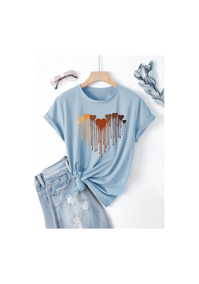Uyguntarz Eriyen Kalpler Baskılı Tasarım Tshirt Bebe Mavisi