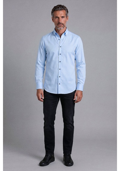 Bisse Mavi Regular Fit Pamuk Cepsiz Uzun Paşa Yaka Gömlek Gmkls261089 E35