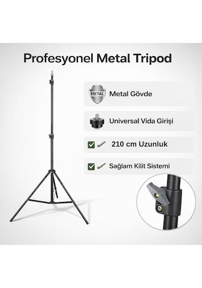 Tr 210 Cm Metal Tripod Standı Ayarlanabilir Profesyonel Işık Standı, Telefon Kamera Ve Ring Light Uyumlu, Univer