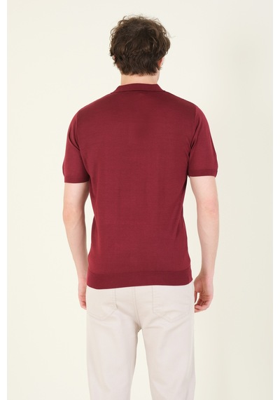 Giyim Dünyası Erkek Yanları Desenli Polo Yaka Merserize T-shirt Bordo 001