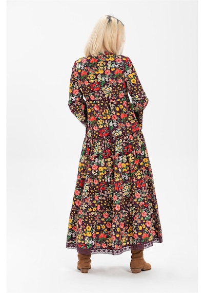 Eliş Şile Bezi Uzun Kol Seçil Pazen Uzun Elbise Bahar Desen Mor Mor