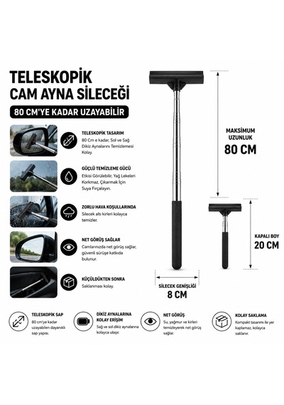 Paslanmaz Çelik 2 Si 1 Arada Teleskopik Cam Ve Zemin Sileceği Ayarlanabilir Saplı Temizlik Aparatı Çok Renkli