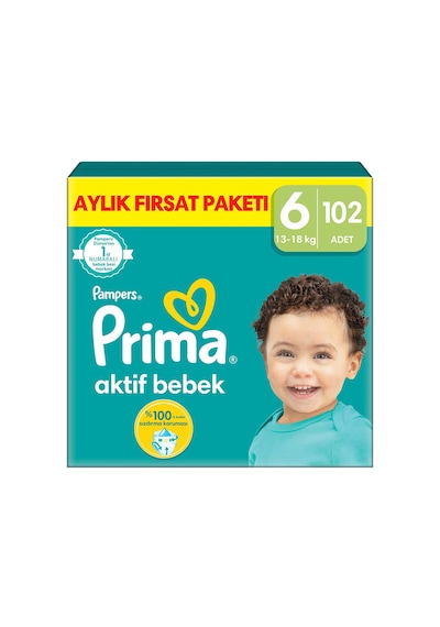Prima Aktif Bebek 6 Beden Ekstra Large Bebek Bezi Aylık Fırsat Paketi 102 Adet