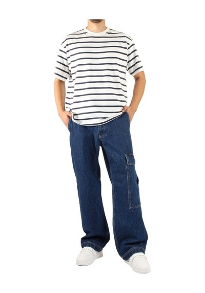 Denim Mavi Yan Cepli Düğme Detaylı Wide Leg Pantolon Mavi