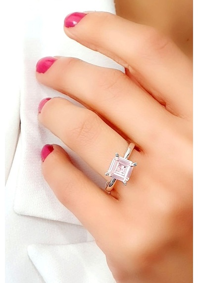 Sky Diamond Pink Morganit Taşlı 925 Ayar Gümüş Lüks Yüzük (518242080)