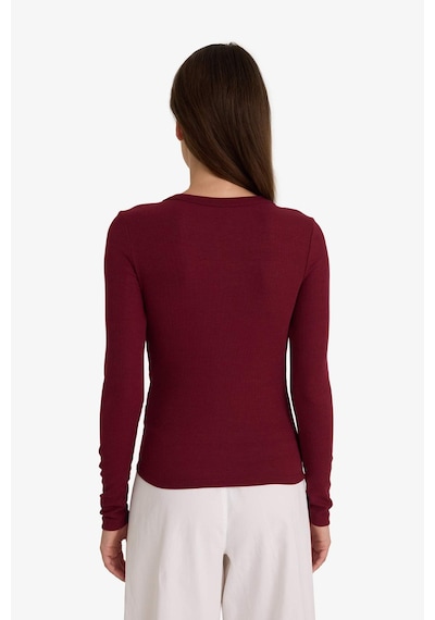 Defacto Slim Fit Dar Kesim Basic Düz Fitilli Kaşkorse Uzun Kollu Tişört E5767ax25aubr115 Bordo