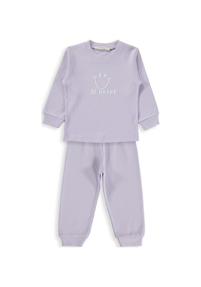 Minidamla Gülen Yüz Baskılı 1-7 Yaş Pijama Takımı - Lila