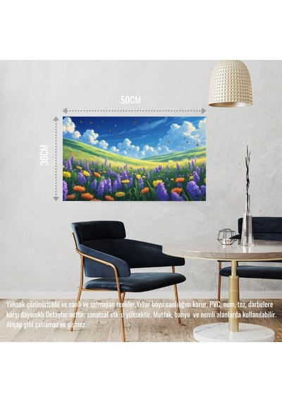 Kelebekler Yabani Çiçekler İçinde Bahar Havası 06 Çerçevesiz 50x30 Cm Pvc Tablo