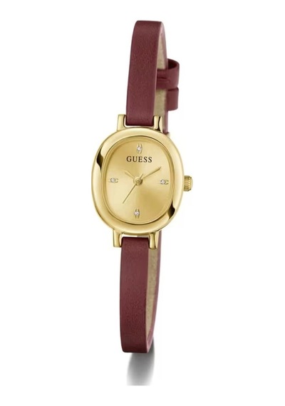 Guess Gugw0925l7 Bordo Deri Kordon Oval Kadın Kol Saati Altın