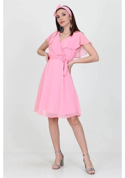 Dip Moda Kadın Şifon Mezuniyet Elbisesi Dpry8081 Pudra