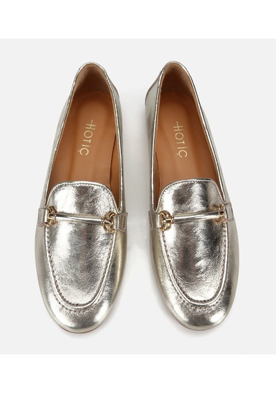 Hotiç Kadın Deri Gold Metalik Klasik Loafer -