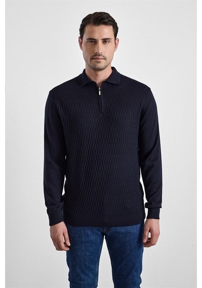 Süvari Siyah Regular Fermuarlı Polo Yaka Kazak Tr2013700493-s09