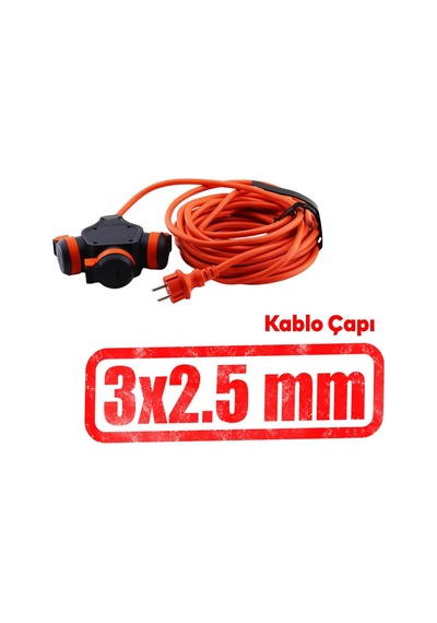 Monofaze Çoğaltıcı Seyyar Topraklı 3'lü Grup Priz Fiş 10 Metre Çoklu Cca Uzatma Kablosu 3x2.5 Mm 0