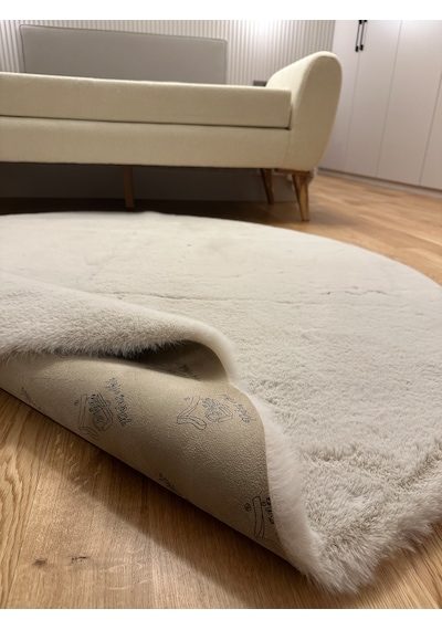 Ultra Soft Krem Yumuşak Dokulu Peluş Halı Yuvarlak