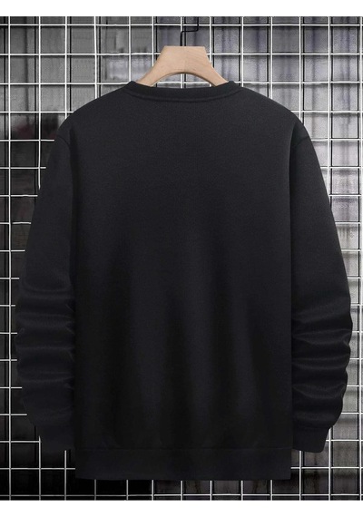 Unisex Oversize Lightning Baskılı Bisiklet Yaka Sweatshirt Siyah