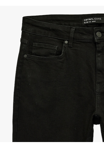 Koton Düğmeli Cep Detaylı Normal Bel Slim Fit Jean Pantolon - Brad Jean Siyah 6sam40115nd