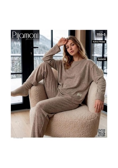 Pijamoni Kadın Bisiklet Yaka Uzun Kol Selanik Kışlık Pijama Takımı 1155-3 - 1 Adet Kahverengi Pijamoni Kadın Bisiklet Yaka Uzun Kol Selanik Kışlık Pijama Takımı 1155-3 - 1 Adet Kahverengi