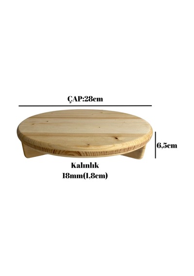 Yuvarlak Doğal Ahşap Sunum Tabağı Ayaklı Düz Ahşap Sunumluk Beyaz Çam Çap:28cm Yük:6,5cm Ş
