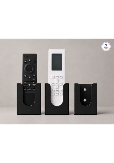 Duvar Tipi Tv Klima Kumanda Askısı. Yapışkanlı Kumanda Tutucu -3 Adet- Duvara Monte, Kumanda Organizeri. 6x3 Cm Siyah