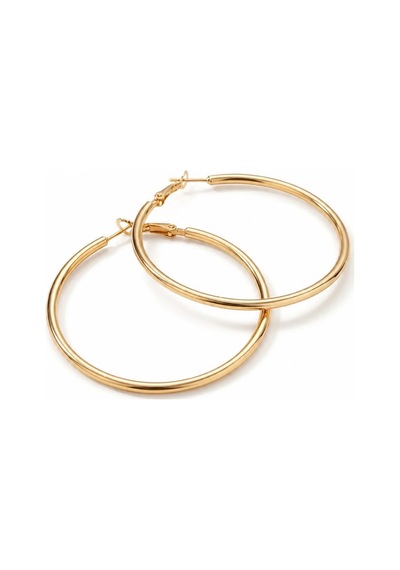 Gold Renk 46 Mm Düz Çelik Klasik Halka Küpe - Minimalist Klipsli Halka Küpe