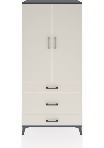 Hyperion Dolap 4 Raflı 3 Çekmeceli 2 Kapaklı 88x44x195 Antrasit-aytaşı Antrasit