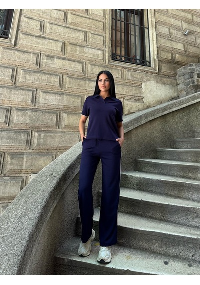 WeShaya Laci Polyester Elastan Polo Yaka Takım Lacivert