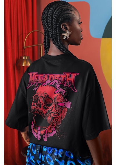 Sevbano Megadeth Rock Metal Müzik Grubu Sırt Baskılı Unisex Oversize Tişö Siyah