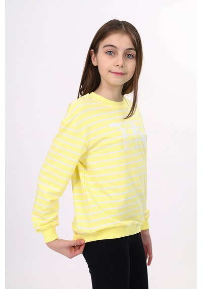 Toontoy Kız Çocuk Çizgili Sweatshirt Açık Sarı