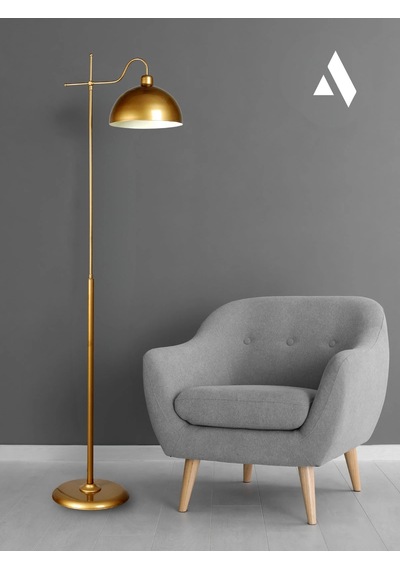 Glorea Metal Lambader Eskitme Gold & Beyaz Modern, Dekoratif Ve Zarif Yer Aydınlatması Gold