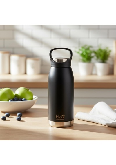 Lexroo Siyah Paslanmaz Çelik Termos Matara - 530 Ml Kilitli Kapaklı Sızdırmaz Mug