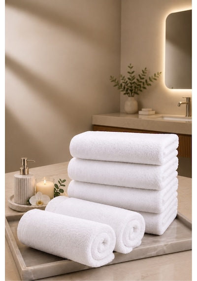 8 Adet Beyaz 50x85 Cm 200 Gram Bukle - Armür Otel El-yüz Havlusu Beyaz