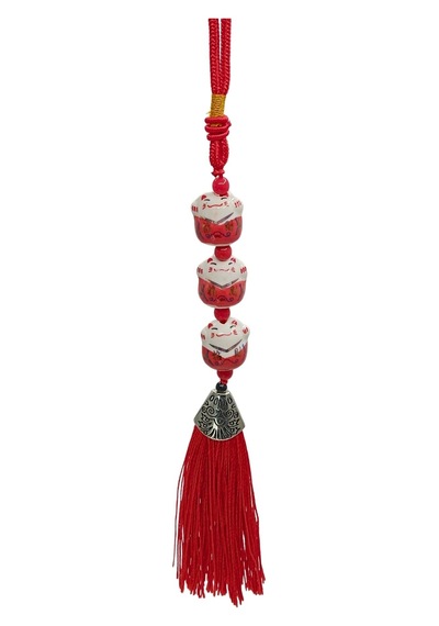 Üçlü Kırmızı Maneki Neko Şans Kedisi Araba Süsü No.5k