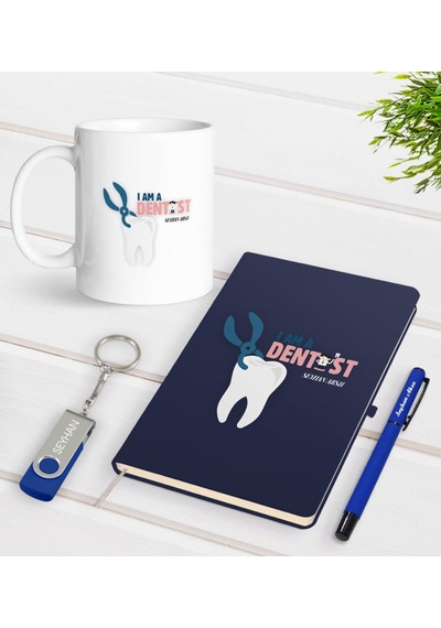 Kişiye Özel Diş Hekimi Temalı Lacivert Defter Kalem Kupa 32Gb Usb N11.157