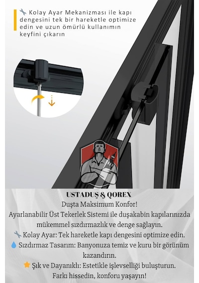 - Siyah - 6 Mm Temperli Kum Cam Duşakabin H:190 Özel Seri Krom Aksesuar Sanat Diğer
