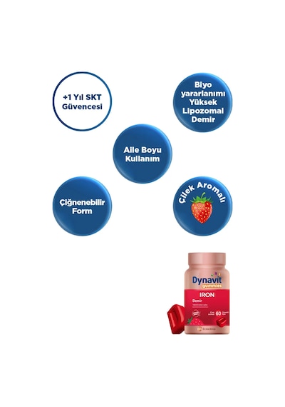Dynavit Gummies Iron 60 Çiğnenebilir Form - Aile Boyu Kullanım Demir - Enerji