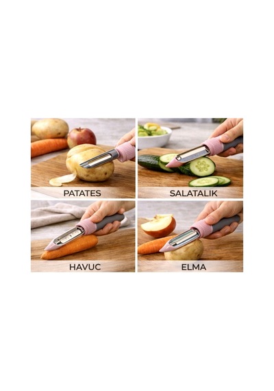 2 Si 1 Arada Bıçaklı Soyacak,sebze Meyve Soyucu+kesme Bıçağı,bpa Free,kapaklı Güvenli Tasarım Pembe