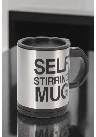 Yazılı Mug Kupa Karıştırıcı Özelliği Ve Paslanmaz Çelik Gri Gri