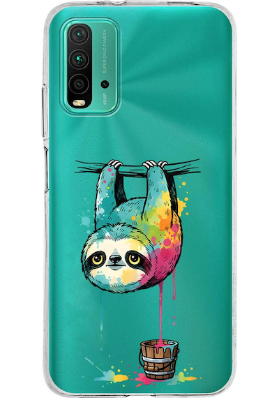 Poco M3 İle Uyumlu Splash Tembel Hayvan Tasarımlı Şeffaf Silikon Kılıf Şeffaf