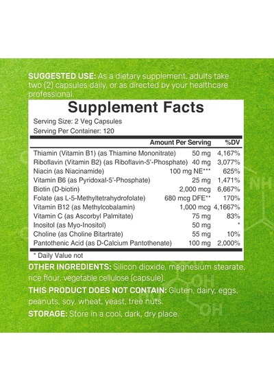 Deal Supplement Bioactive Vitamin B Complex Immune Choline İnositol Folate Energy 240 Veggie Caps