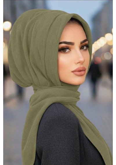 Aişe Tesettür Haki Kapüşonlu Çıtçıtlı Şal / Kışlık Ürün