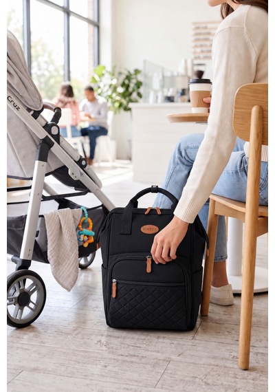 Vıatox Vt-010 Anne Bebek Bakım Sırt Çantası Termal Biberonluk Ve Bebek Arabası Askı Aparatı Hediye Siyah
