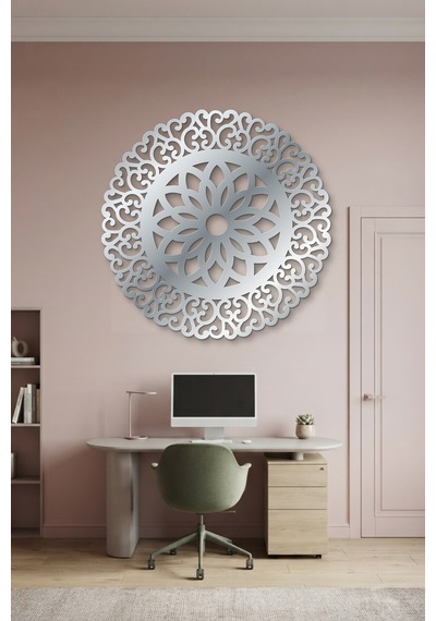 Lotus Mandala Metal Duvar Tablosu - Duvar Sanatı - Duvar Dekoru - Krom