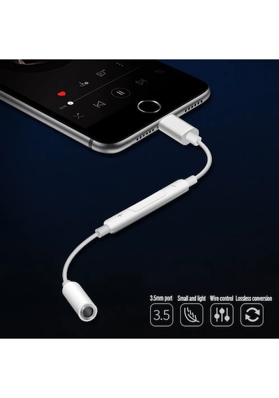 Apple Uyumlu iPhone  Lightning To 3.5mm Aux Kulaklık Dönüştürücü Adaptör - Müzik Ve Ses Kontrol Destekli