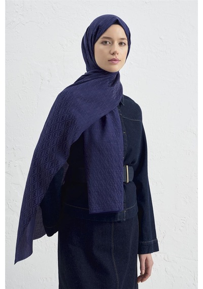 Armine Elegance İpek Pamuk Monogram Şal 02 Lacivert