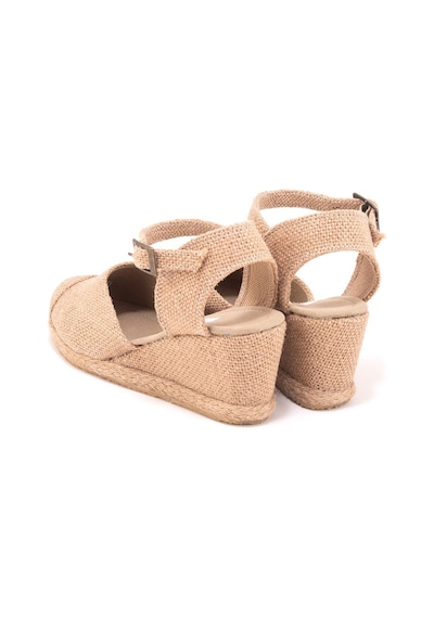 Gerçek Elişi Keten Hasır Espadril Burnu Hasırlı Arkası Açık Dolgu Topuk Handmade Hasır