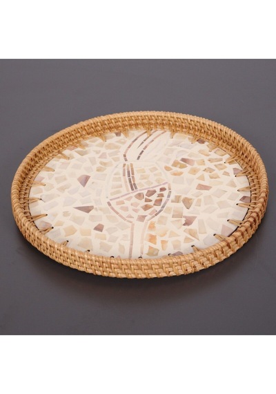 Anita 30 X3 Cm Sedefli Rattan Tepsi & Duvar Dekoru Bej