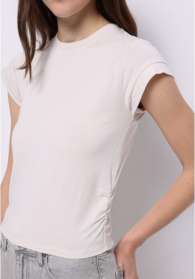 Colins Slim Fit Yuvarlak Yaka Düz Kadın Ekru Kısa Kol Tişört Cl1074571 Q1.v2 Ecr Ekru