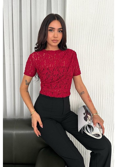 Noa & Noa Kadın Dantel Kısa Kollu Bluz Bold Grace Kırmızı