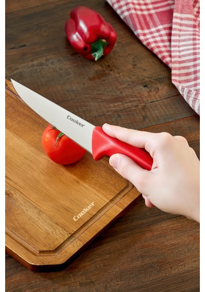 Cooker 29 Cm Paslanmaz Çelik Kasap Bıçağı Kırmızı Ckr4598