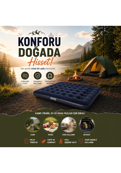 Inflatable Mattress Kmp226 İki Kişilik Kamp Ve Seyahat Şişme Yatağı Çok Renkli